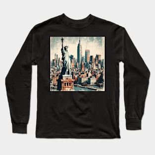 The Statue of liberty New York Abstract Cityscape Long Sleeve T-Shirt